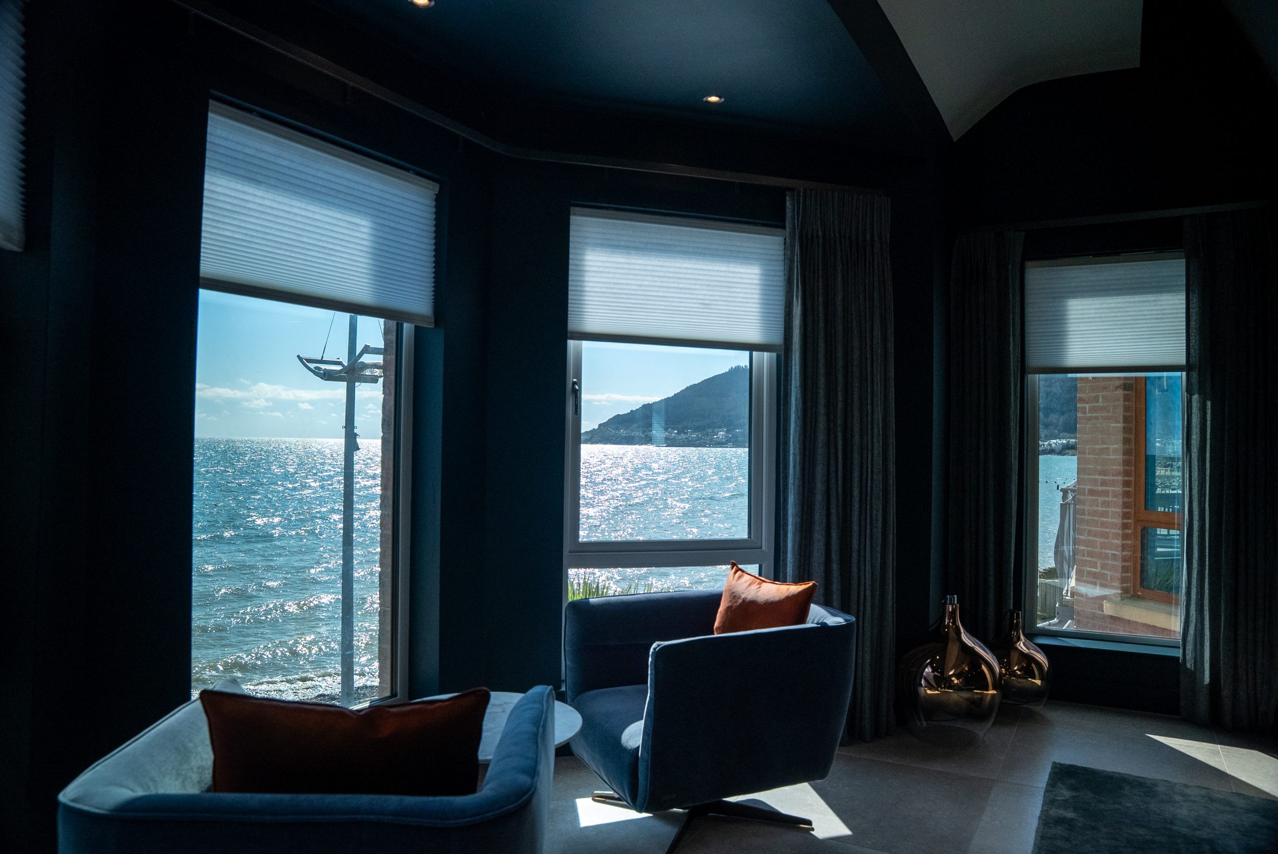 Motorised blinds at sunny location Lutron honeycomb 