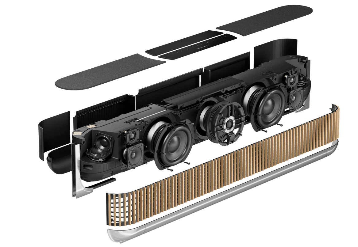 B&O BeoSound Theatre Soundbar taken apart to show its modularity